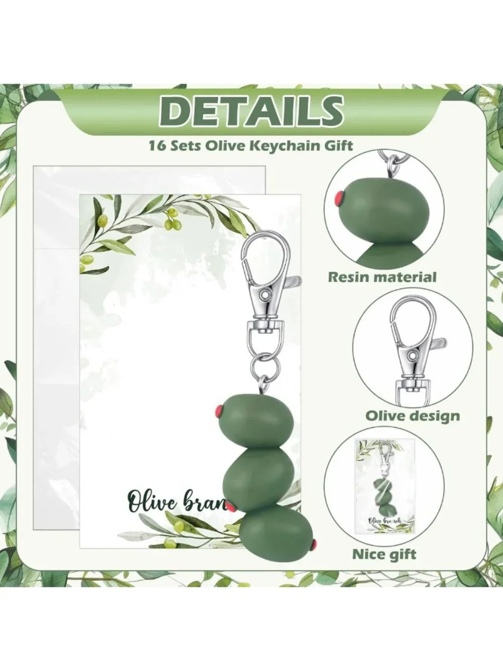 3D Olive Keychain Set - 16 Packs for Bachelorette Party Favors, Birthdays